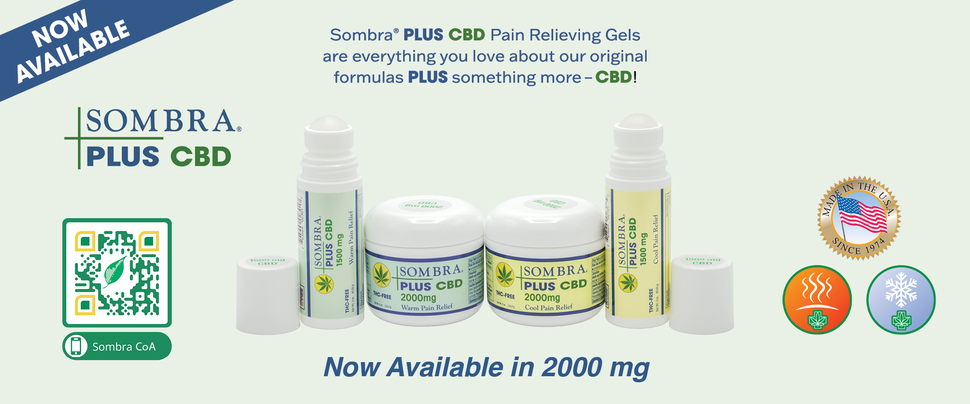 Banner image of Sombra CBD Cool Pain Relief for aches, pains, and sore muscles