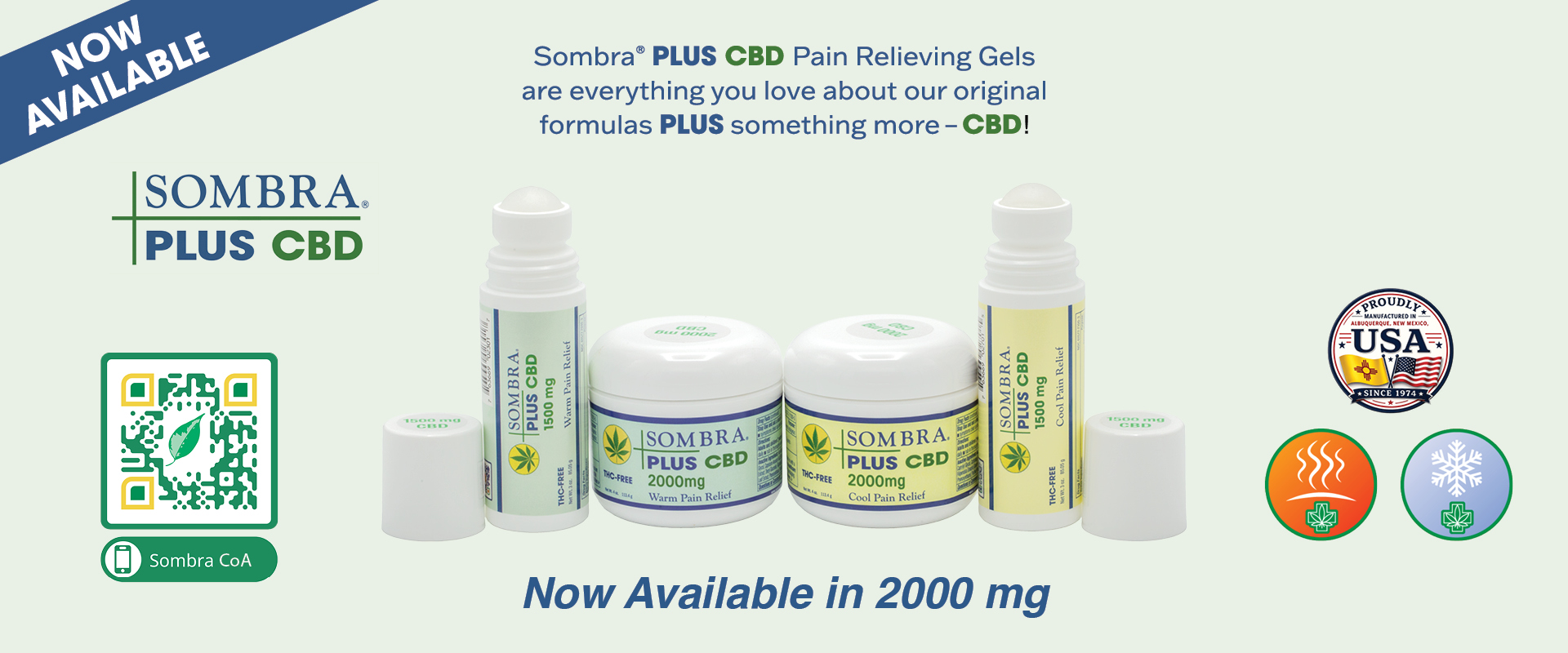 Banner image of Sombra CBD Cool Pain Relief for aches, pains, and sore muscles